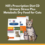 Load image into Gallery viewer, Hill's Prescription Diet CD Urinary Stress Plus Metabolic dry food for cats with a cat sitting next to the packaging on a green background.