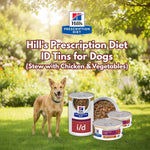 Load image into Gallery viewer, Dog standing in a grassy area with Hill's Prescription Diet ID Tins for Dogs displayed.