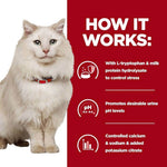 Load image into Gallery viewer, White cat with a red background and text about product benefits