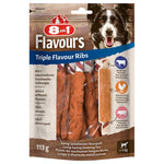 Load image into Gallery viewer, Package of 8in1 Flavours Triple Flavour Ribs for dogs with a dog's face on the packaging.