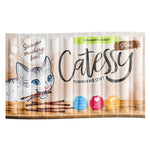 Load image into Gallery viewer, Catessy cat treats packaging with a cartoon cat and text on a white background
