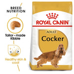 Load image into Gallery viewer, Royal Canin Cocker dog food package with text highlighting features