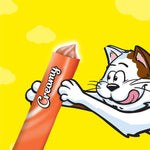 Load image into Gallery viewer, Cartoon cat holding a 'Creamy' ice cream stick against a yellow background