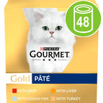 Load image into Gallery viewer, Purina Gourmet Gold Pété cat food package with a white cat on a yellow background