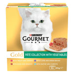 Load image into Gallery viewer, Purina Gourmet Gold cat food packaging with a white cat on a yellow background