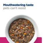 Load image into Gallery viewer, Bowl of pet food with text 'Mouthwatering taste pets can't resist' on a white background