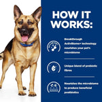 Load image into Gallery viewer, German Shepherd dog with text explaining ActivBiome+ technology for pet health on a blue background