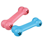 Load image into Gallery viewer, Two bone-shaped dog toys, one pink and one blue, on a white background.