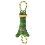 Load image into Gallery viewer, Green frog-shaped dog toy with a rope on a white background