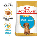 Load image into Gallery viewer, Royal Canin Dachshund Puppy food packaging with text highlighting features.