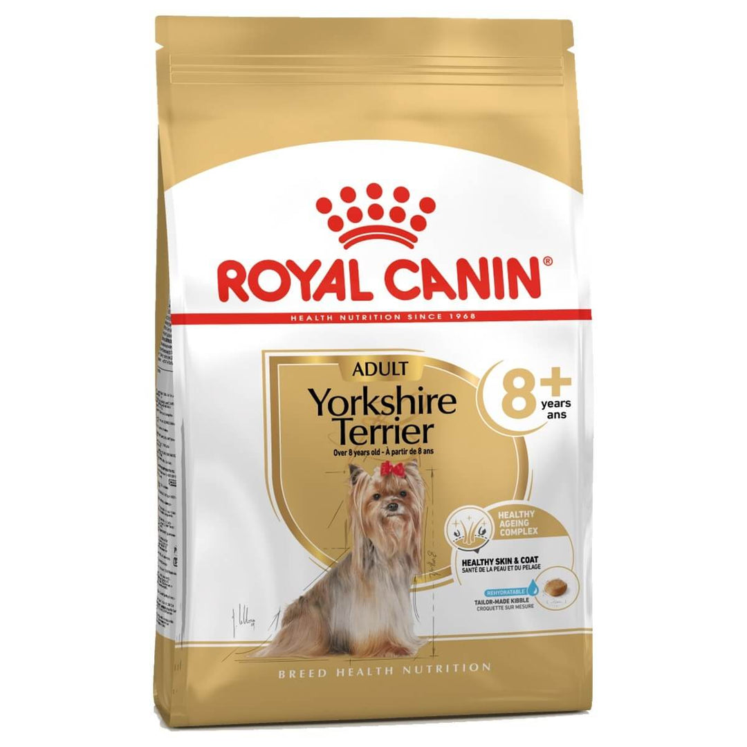 Royal Canin Yorkshire Terrier dog food package on a white background