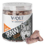 Load image into Gallery viewer, Container of Wolf of Wilderness raw chicken hearts snack with a wolf on the label.