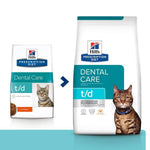Load image into Gallery viewer, Two packages of Hills Prescription Diet Dental Care t/d cat food on a white background