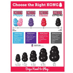 Load image into Gallery viewer, KONG product selection chart with different dog toy sizes and colors.