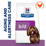 Load image into Gallery viewer, Hills Prescription Diet b/d dog food package for aging and alertness care on a white background