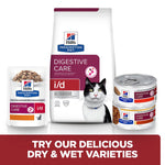 Load image into Gallery viewer, Hills Prescription Diet Digestive Care cat food packaging including dry and wet varieties on a white background.