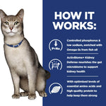 Load image into Gallery viewer, Cat with text explaining a pet food product's benefits on a white and blue background