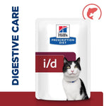 Load image into Gallery viewer, Hills Prescription Diet i/d cat food pouch with a cat on a white background