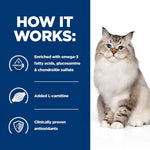 Load image into Gallery viewer, Cat on a white background with text about product benefits on a blue background