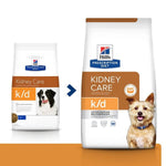 Load image into Gallery viewer, Two packages of Hills Prescription Diet K/D Kidney Care dog food on a white background