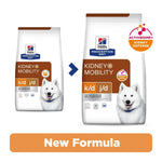 Load image into Gallery viewer, Two packages of Hills Prescription Diet k/d j/d kidney + mobility dog food on a white background.