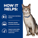 Load image into Gallery viewer, Cat wearing a blue collar with text about product benefits on a blue and white background