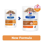Load image into Gallery viewer, Two packages of Hills Prescription Diet k/d Kidney Care cat food with a 'New Formula' label.