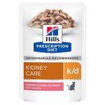 Load image into Gallery viewer, Hills Prescription Diet k/d kidney care cat food pouch with salmon chunks in gravy on a white background