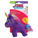 Load image into Gallery viewer, Purple unicorn toy with gold horn and pink mane on Kong Enchanted packaging.