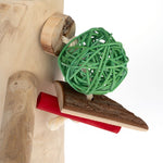 Load image into Gallery viewer, Wooden climbing structure with a green ball and red platform on a white background