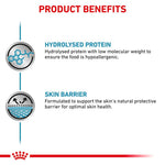 Load image into Gallery viewer, Product benefits of hydrolysed protein and skin barrier support on a white background with Royal Canin logo.