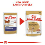 Load image into Gallery viewer, Two packages of Royal Canin Chihuahua dog food with a red arrow and text indicating 'New Look, Same Formula'.