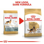 Load image into Gallery viewer, Two packages of Royal Canin German Shepherd dog food with a red arrow between them.