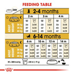 Load image into Gallery viewer, Feeding table chart for puppies with measurements and weights