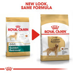 Load image into Gallery viewer, Two packages of Royal Canin Adult Golden Retriever dog food with a red arrow between them.