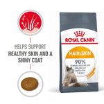 Load image into Gallery viewer, Royal Canin Hair & Skin cat food package with text about supporting healthy skin and a shiny coat.