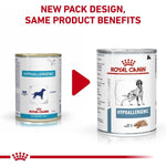 Load image into Gallery viewer, Two cans of Royal Canin Veterinary Diet Hypoallergenic on a white background with text about new packaging design.