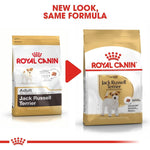 Load image into Gallery viewer, Two packages of Royal Canin Jack Russell Terrier dog food with a red arrow between them.