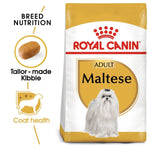 Load image into Gallery viewer, Royal Canin Adult Maltese dog food packaging with text and images of a Maltese dog.