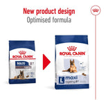 Load image into Gallery viewer, Two packages of Royal Canin Maxi dog food with a red arrow between them on a white background.