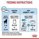 Load image into Gallery viewer, Feeding instructions for Royal Canin puppy food on a blue and red background