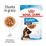 Load image into Gallery viewer, Royal Canin Puppy Maxi food package with text and images on a white background
