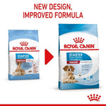 Load image into Gallery viewer, Two packages of Royal Canin Starter Medium dog food with a red arrow and text indicating new design and improved formula.
