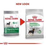Load image into Gallery viewer, Two packages of Royal Canin Mini Digestive Care with a red arrow between them indicating 'New Look'.