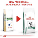 Load image into Gallery viewer, Two packages of Royal Canin Veterinary Diet Satiety Weight Management cat food with a red play button in the middle.