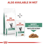 Load image into Gallery viewer, Royal Canin Satiety Weight Management cat food packaging with text indicating availability in wet form.