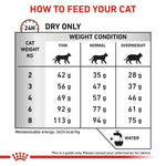 Load image into Gallery viewer, Feeding chart for cats with weight and condition guidelines on a white background