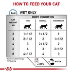 Load image into Gallery viewer, Feeding chart for cats indicating how much to feed based on weight and body condition.