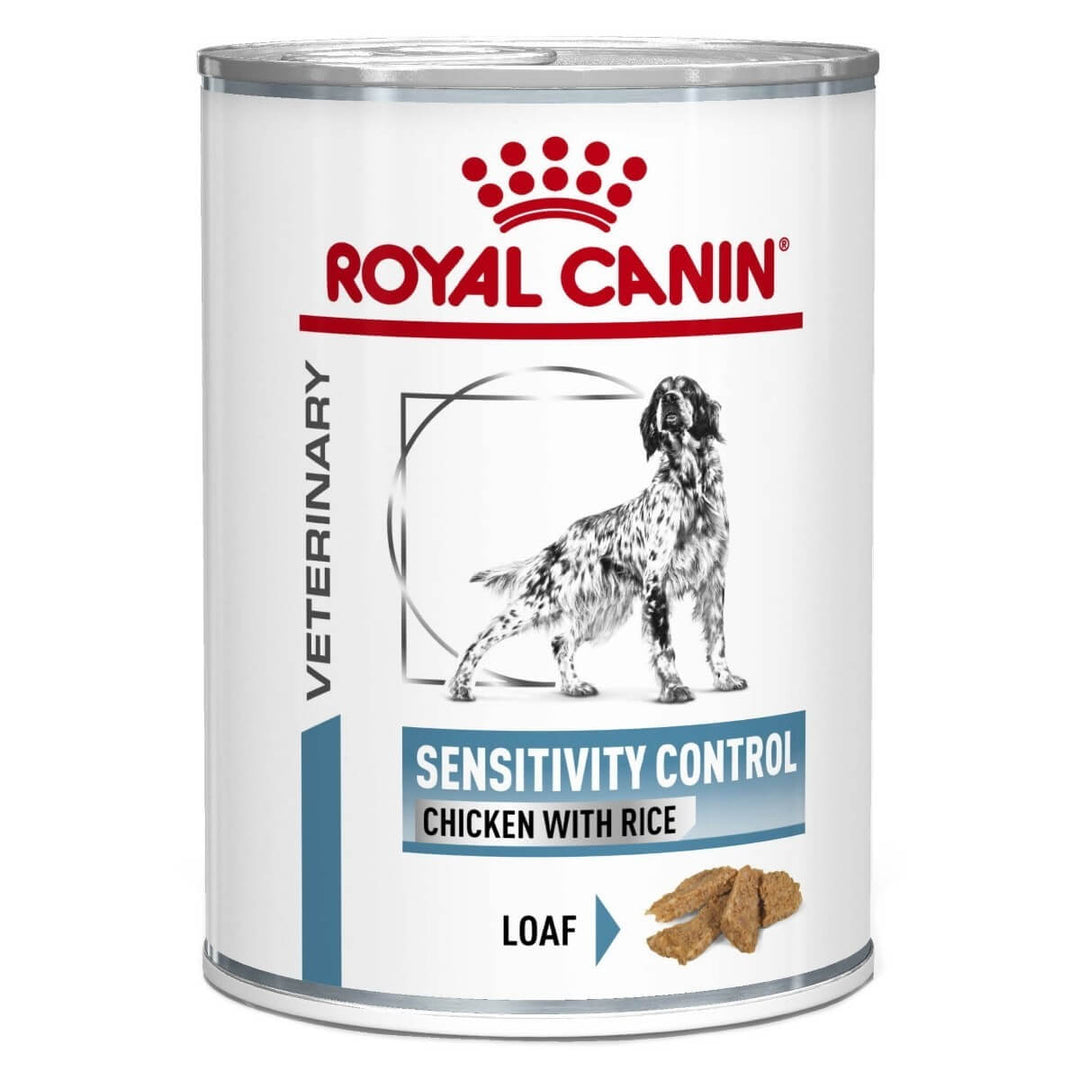 Royal Canin Veterinary Sensitivity Control can for dogs on a white background