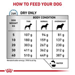 Load image into Gallery viewer, Dog food feeding chart for different body conditions and weights